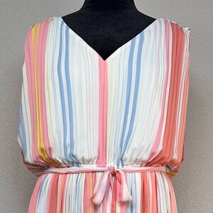 LOFT Pastel Stripe Pleated Tie Waist Midi Dress - Women's XXL